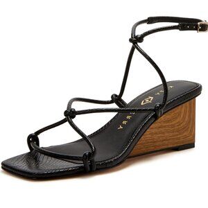 964 Katy Perry The Irisia Knotted Wedge Black Sandal  Sz 8 Med